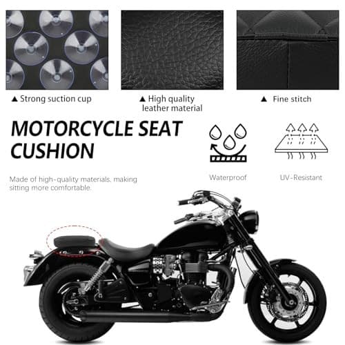  Motorcycle Leather Pillion Rear Passenger Pad Seat 8 Suction Black-Diamond 5