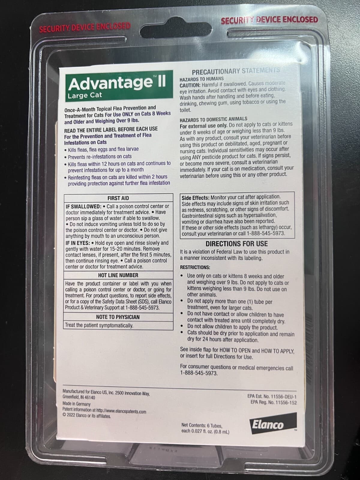 Advantage II for Large Cats (9 lbs and Over) EPA Approved  6 Dose 2321 2