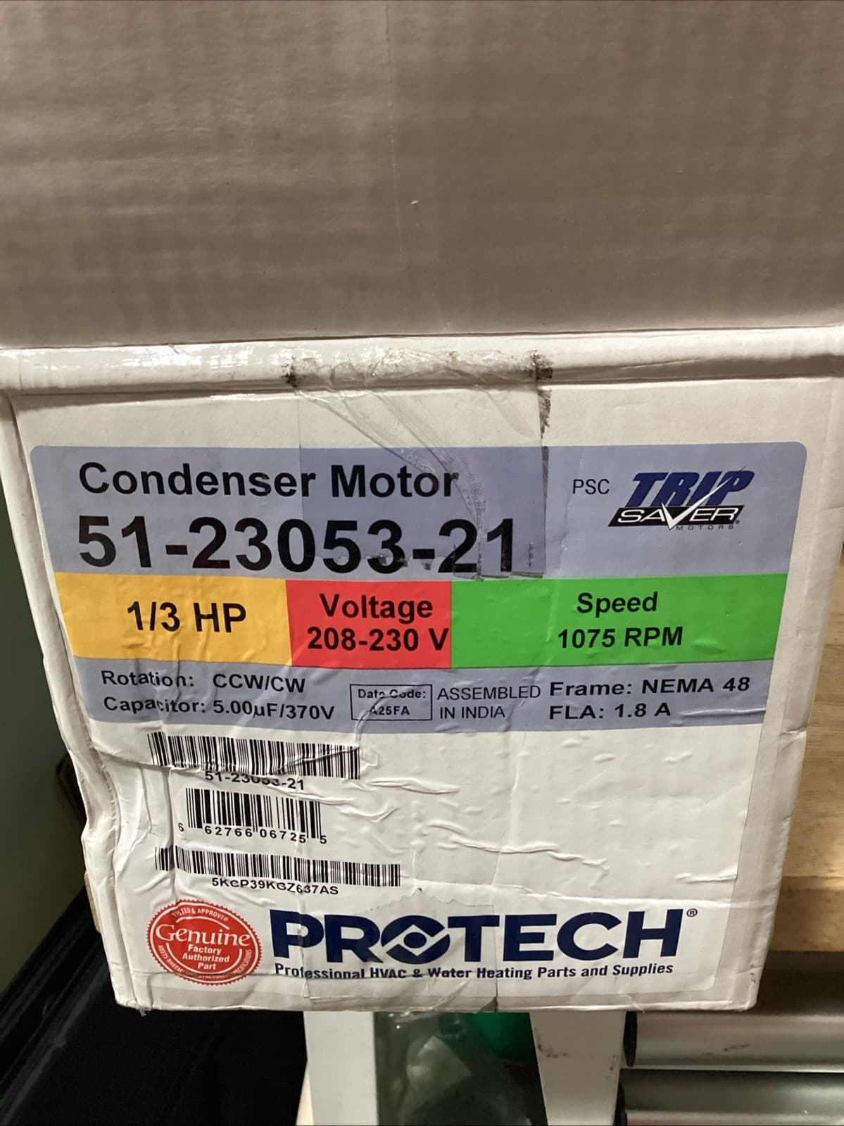 PROTECH 51-23053-21 Condenser Fan Motor 1/3HP