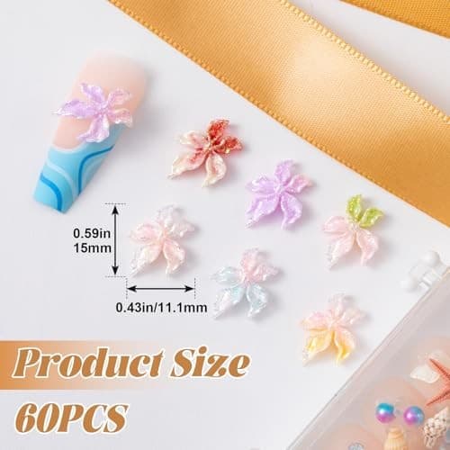Flower Nail Charm for Women 6 colors, 60pcs 2