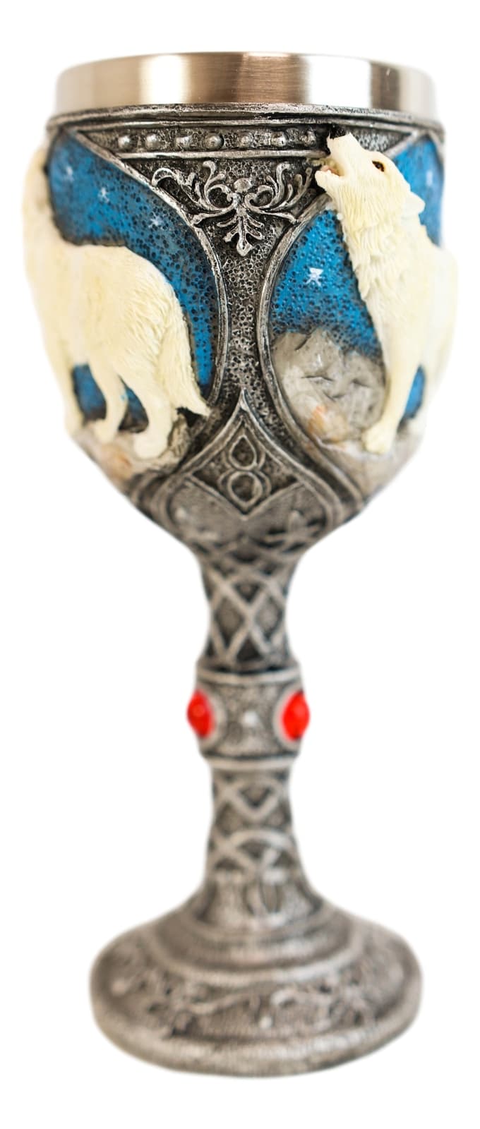 Ebros Gift Celtic White Wolf Rhinestone Figurine Goblet 7.5" Height Home Decor 4