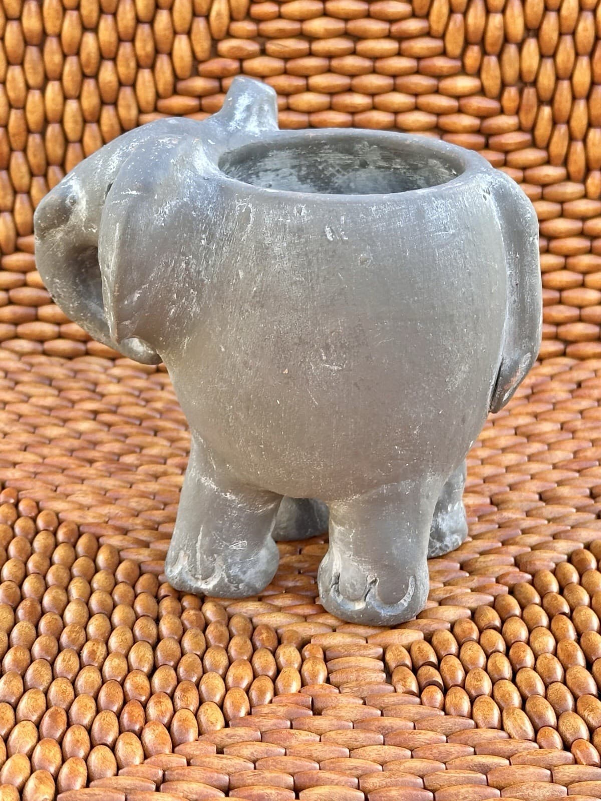 Handmade Gray Elephant Planter Pot Unglazed Ceramic Animal  Boho Garden Decor 6” 5