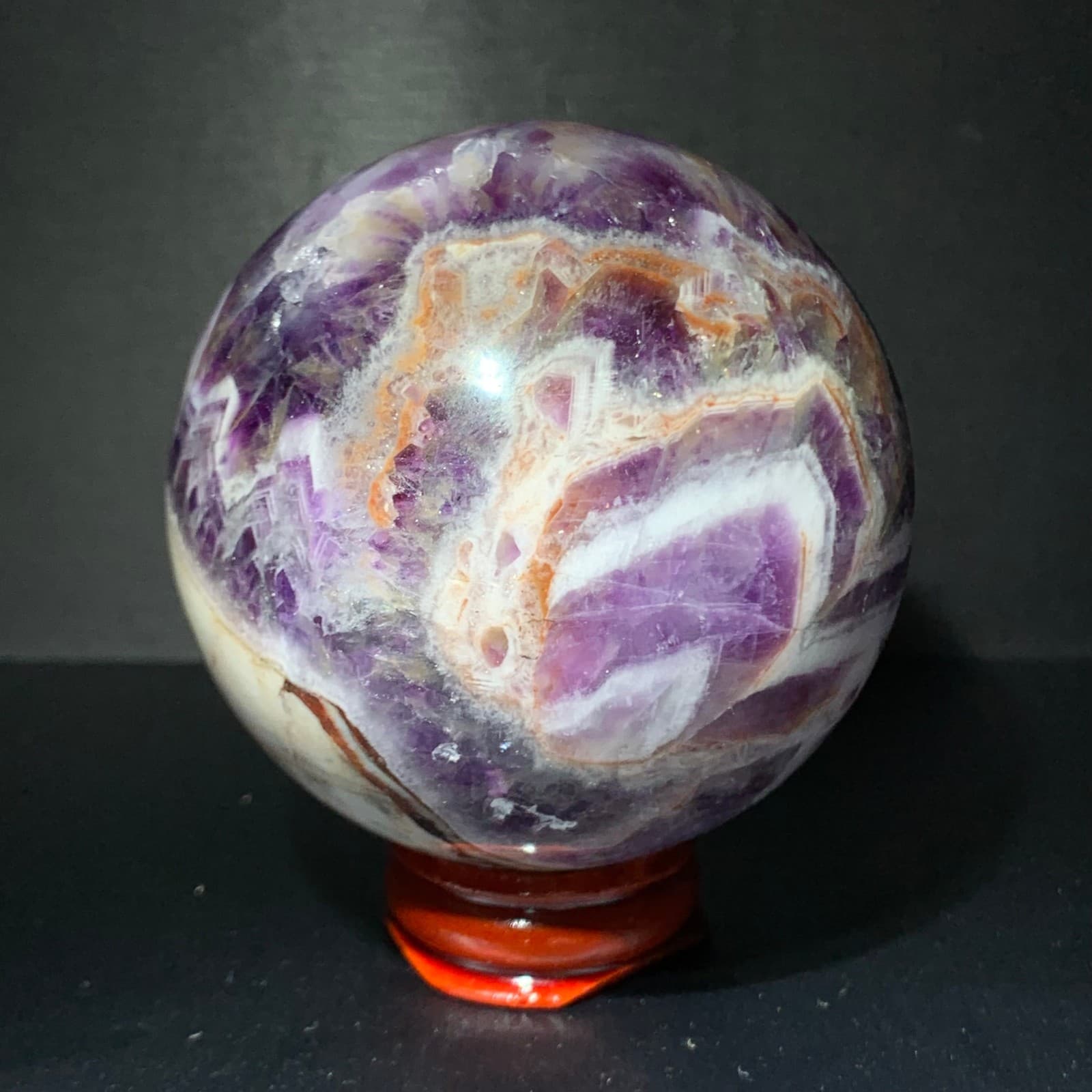 385G Rare High Quality Purple Dream Amethyst Quartz Crystal Sphere Healing Ball+ 3