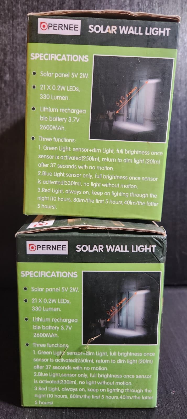 SOLAR MOTION WALL LIGHTS SET OF 2 OUTDOOR 21 LED WATERPROOF PERNEE NEW IN BOX 4