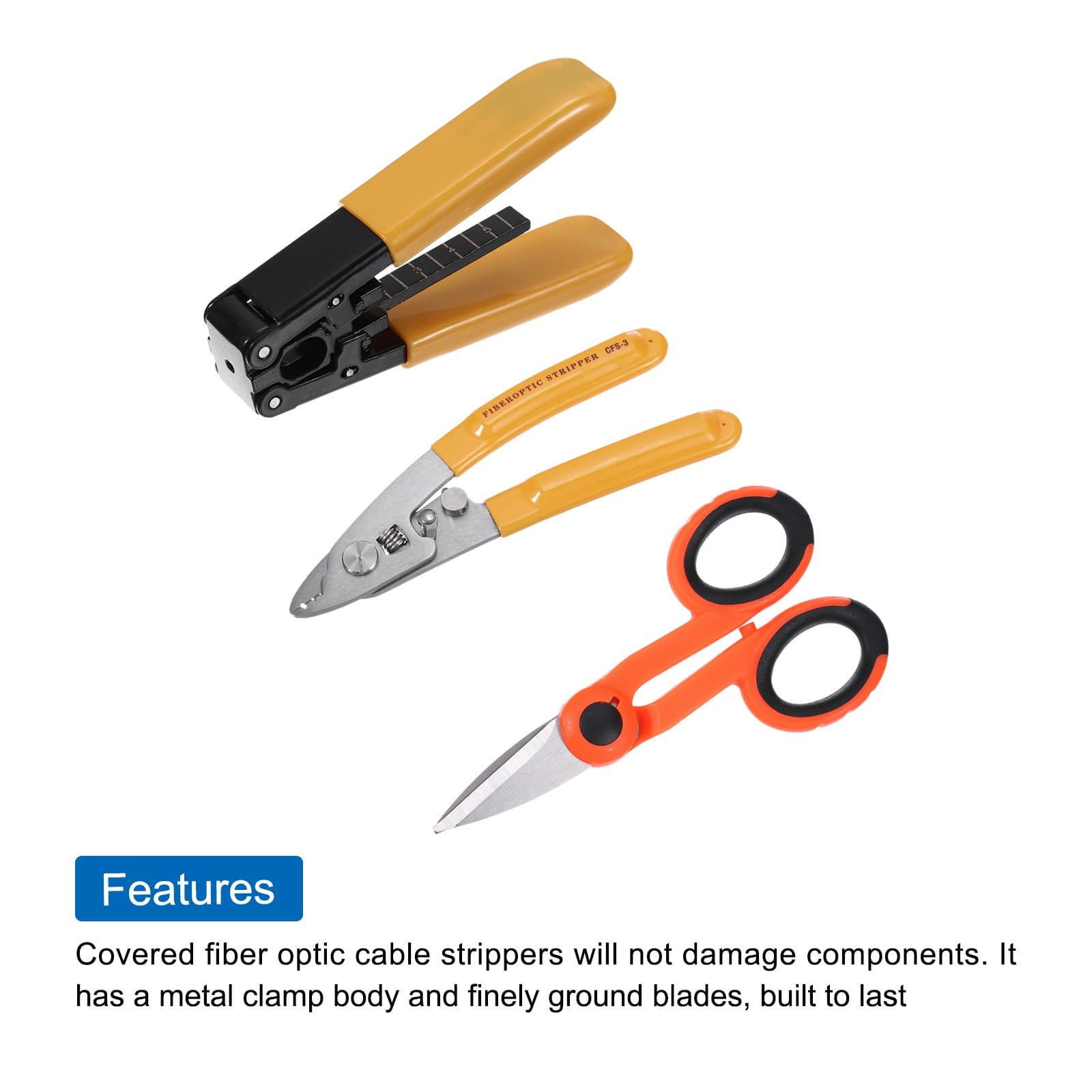 Optical Fiber Tool with Fiber Optic Stripper, Three Hole Stripper, Scissors 4