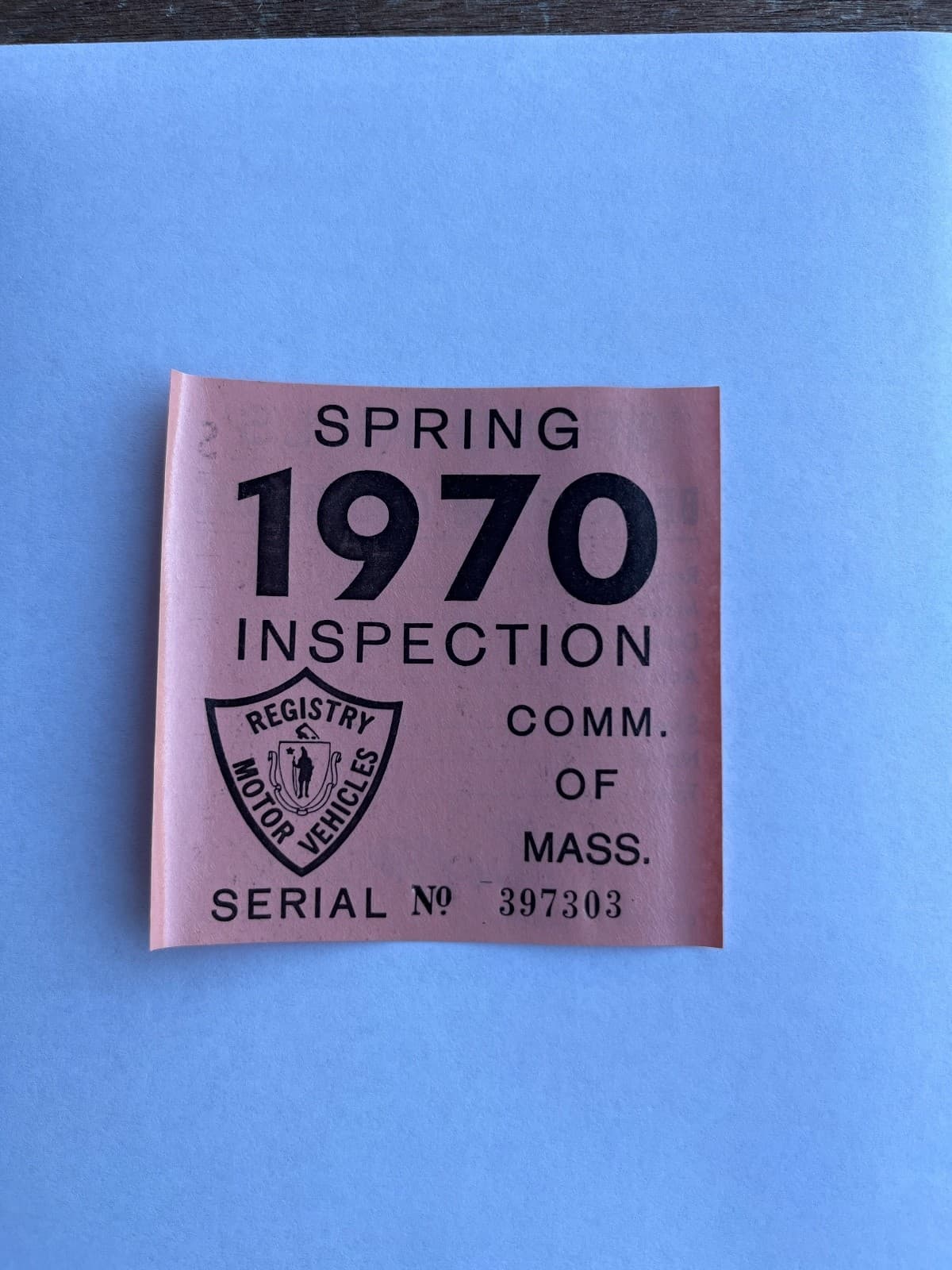 1970 Massachusetts Mass MA Unissued Spring Inspection Sticker NOS