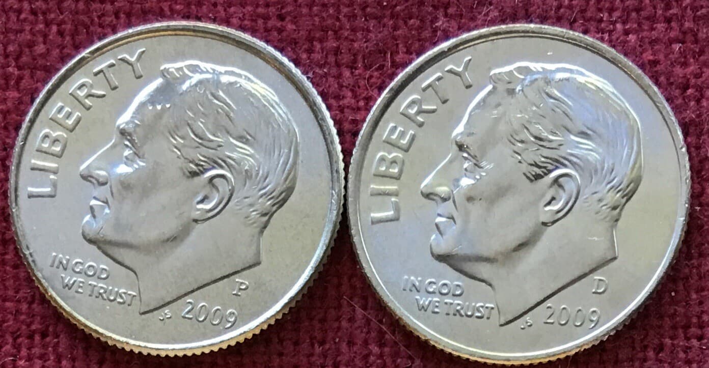 2009 P & D Mint  Roosevelt Dimes - OBW - FROM Uncirculated rolls, 1 DIME of each 2