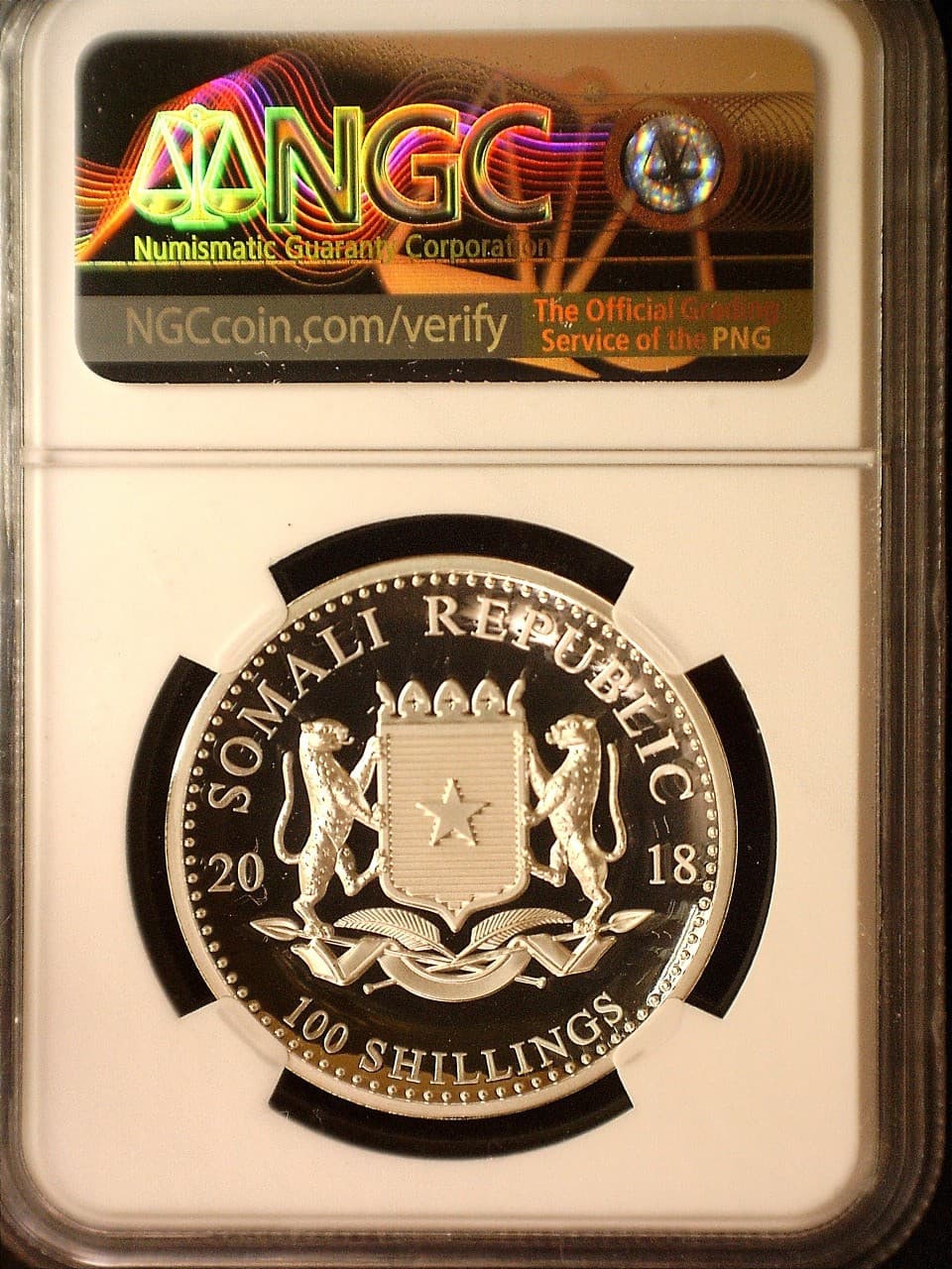 2018 1 Oz Silver Somalia Elephant,High Relief Proof,Early Releases NGC PF 70 2