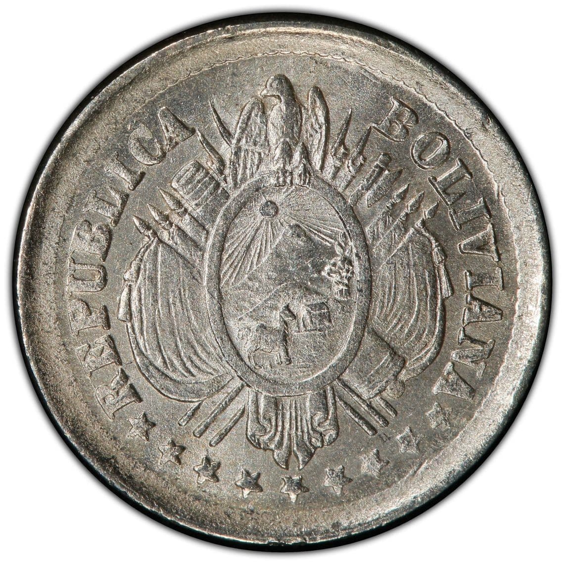 1888 PTS FE Bolivia 5 Centavos Silver Coin - PCGS MS 65 - KM #157.2 - TOP POP 6