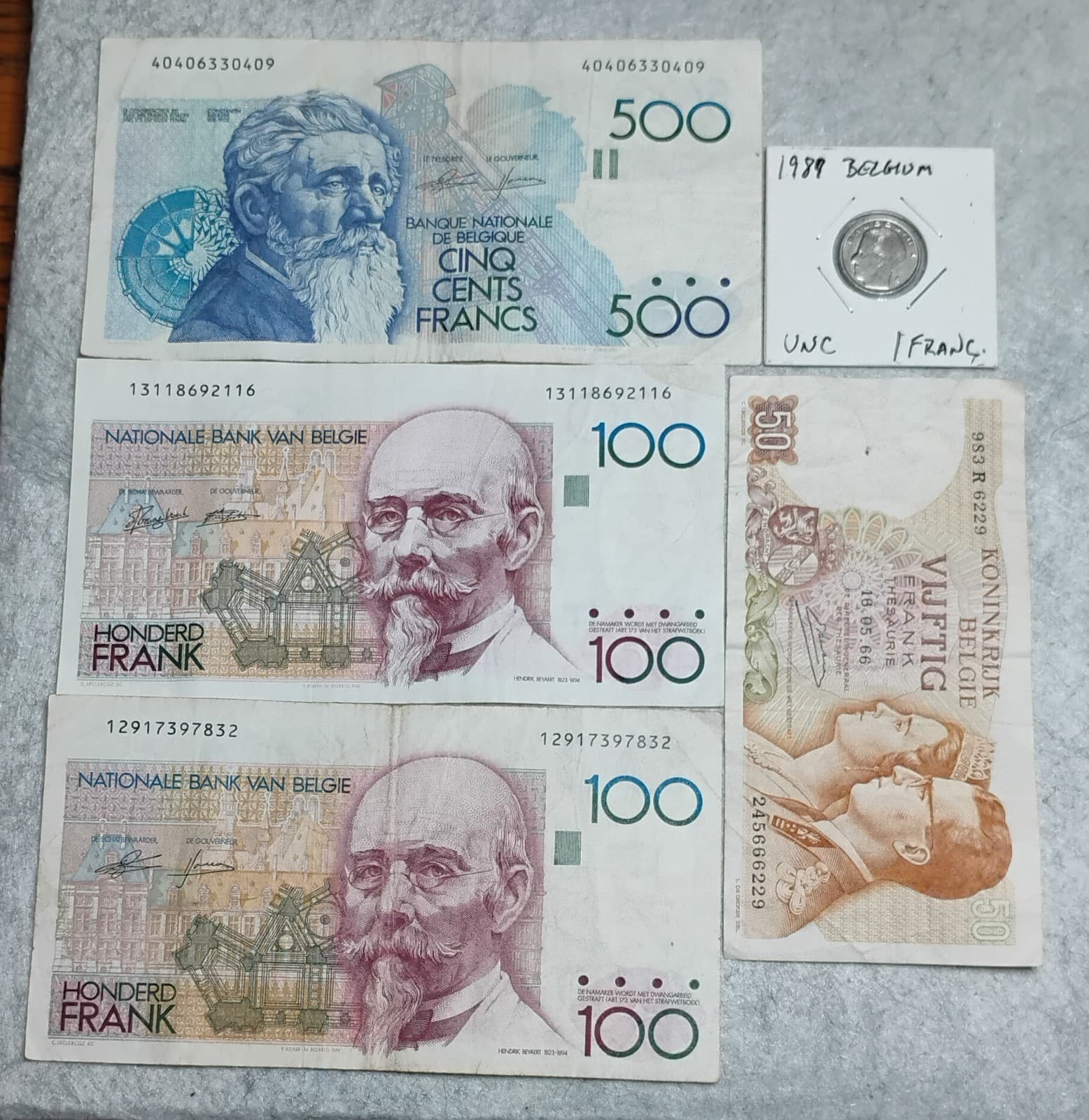 Belgium Franc Assorted Currency Notes Coin Lot World Money 1966 1989