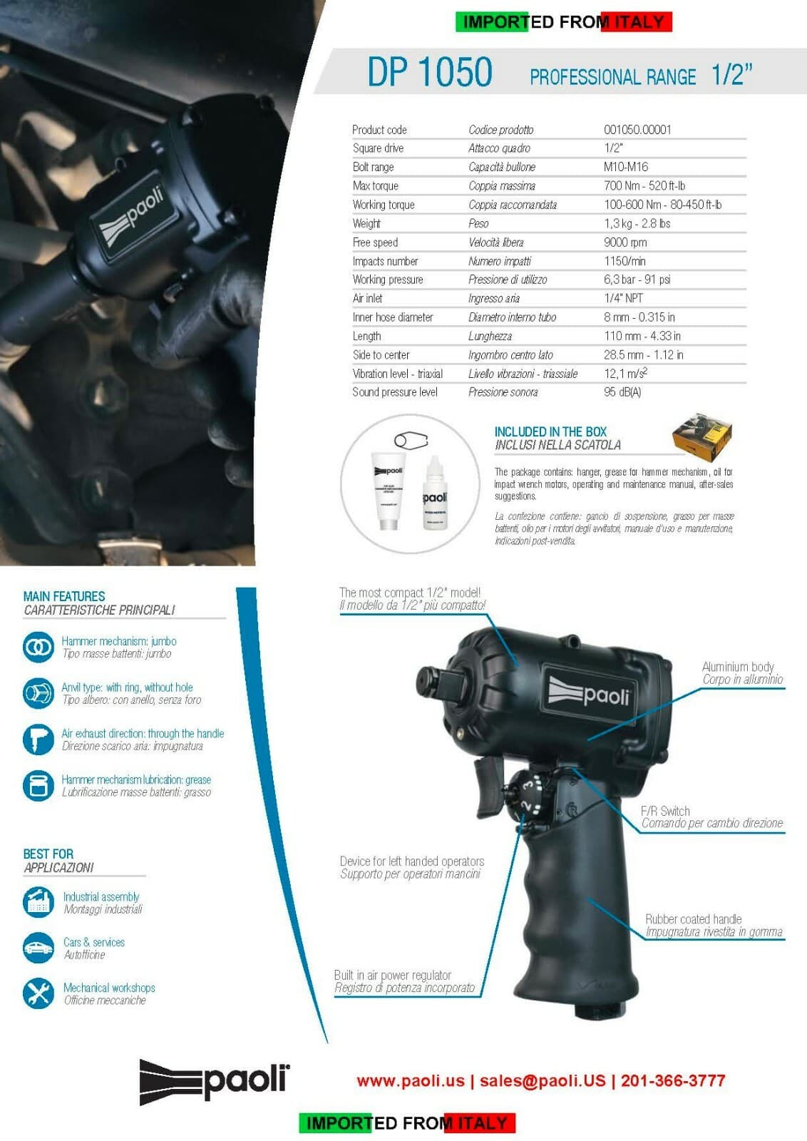 Dino Paoli 1/2" Pro Series DP1050 Impact Wrench Jumbo Hammer (Italy Import) 2