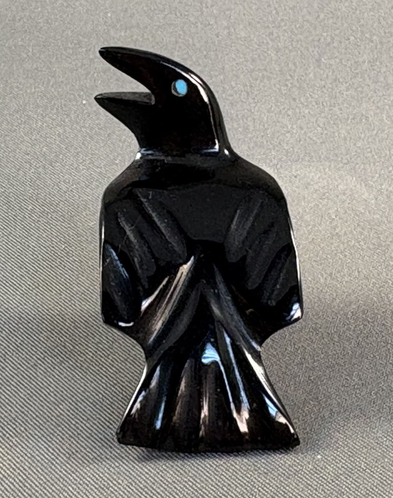 Zuni Carved Left Facing Black Marble Raven Fetish by Calvert Bowannie, NEW 5