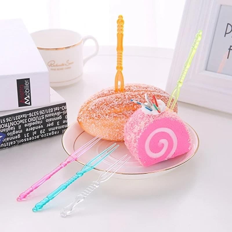 200pcs Color Plastic Fruit Forks 4&quot;, 4.0-inch Dessert  3
