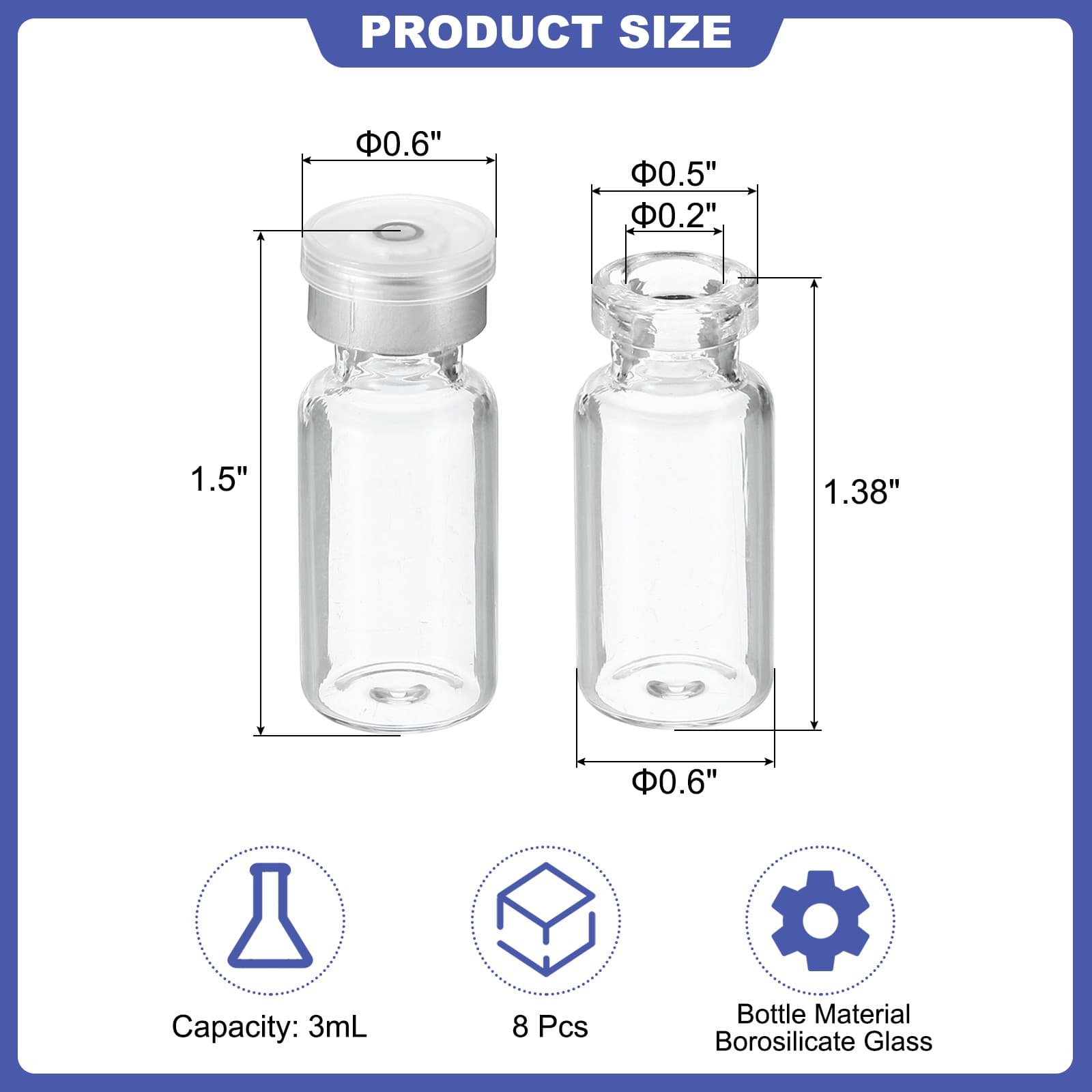 8 Pack 3ml Sample Vials Lab Empty Vials Borosilicate Glass Vial Transparent 2