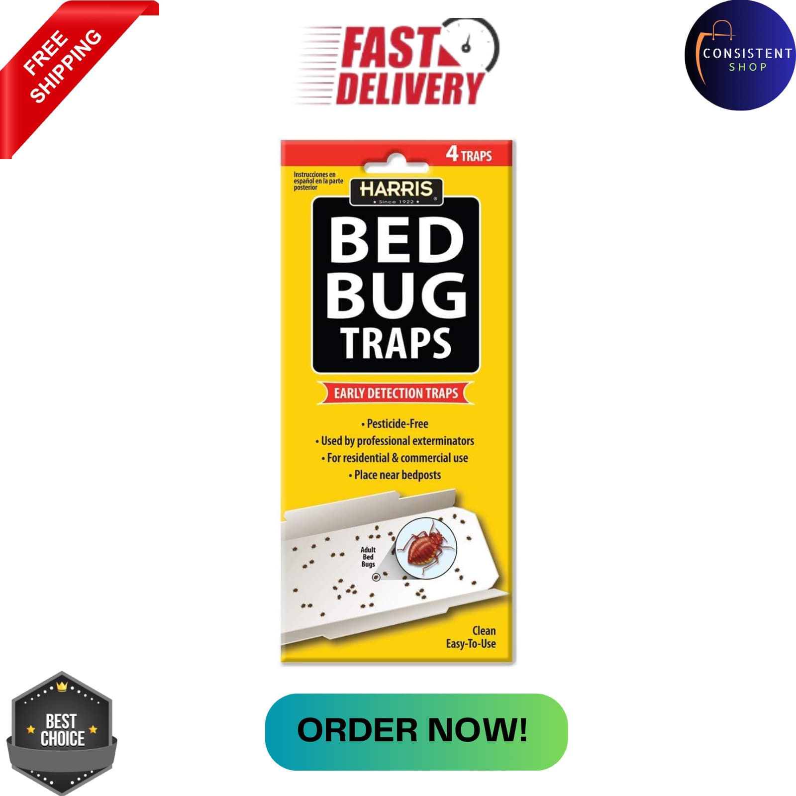 Harris Bed Bug Early Detection Glue Traps (4/Pack) Very Effective Easy to Use