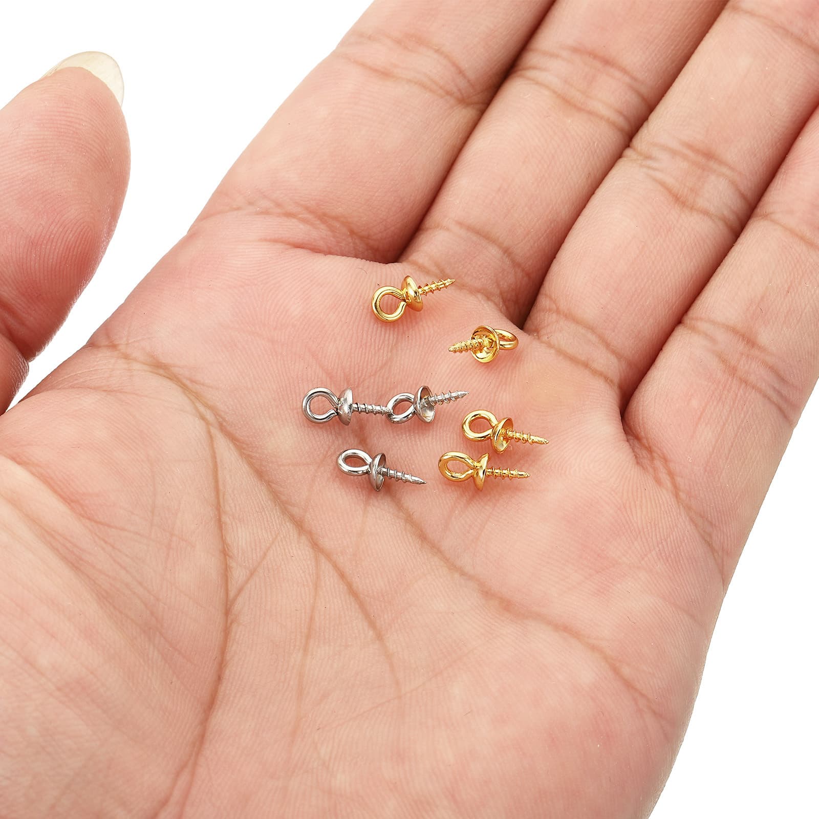 4mm Cup Pearl Screw Eye Pin Peg Pendant, 40 Pcs Eye Pin Pegs with Cap 4