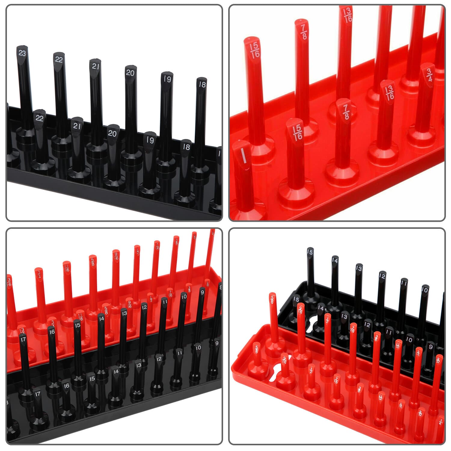 6PCS Socket Organizer Tray Set Hold 90 Metric&76 SAE Socket 1/4" 3/8" 1/2" Drive 5