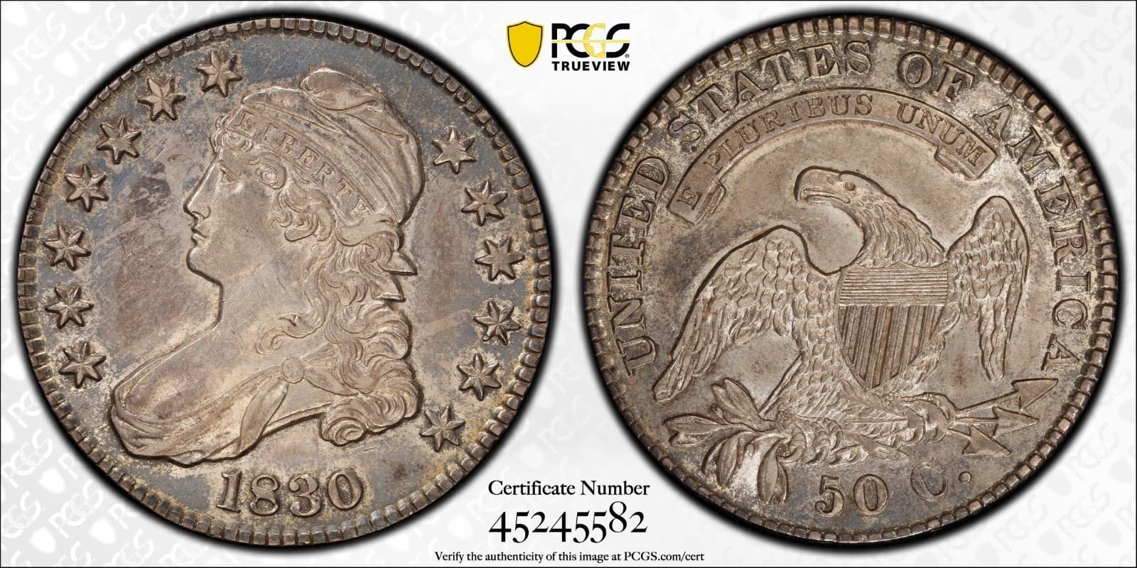 1830 Capped Bust Silver Half Dollar Small 0 PCGS AU50 45245582