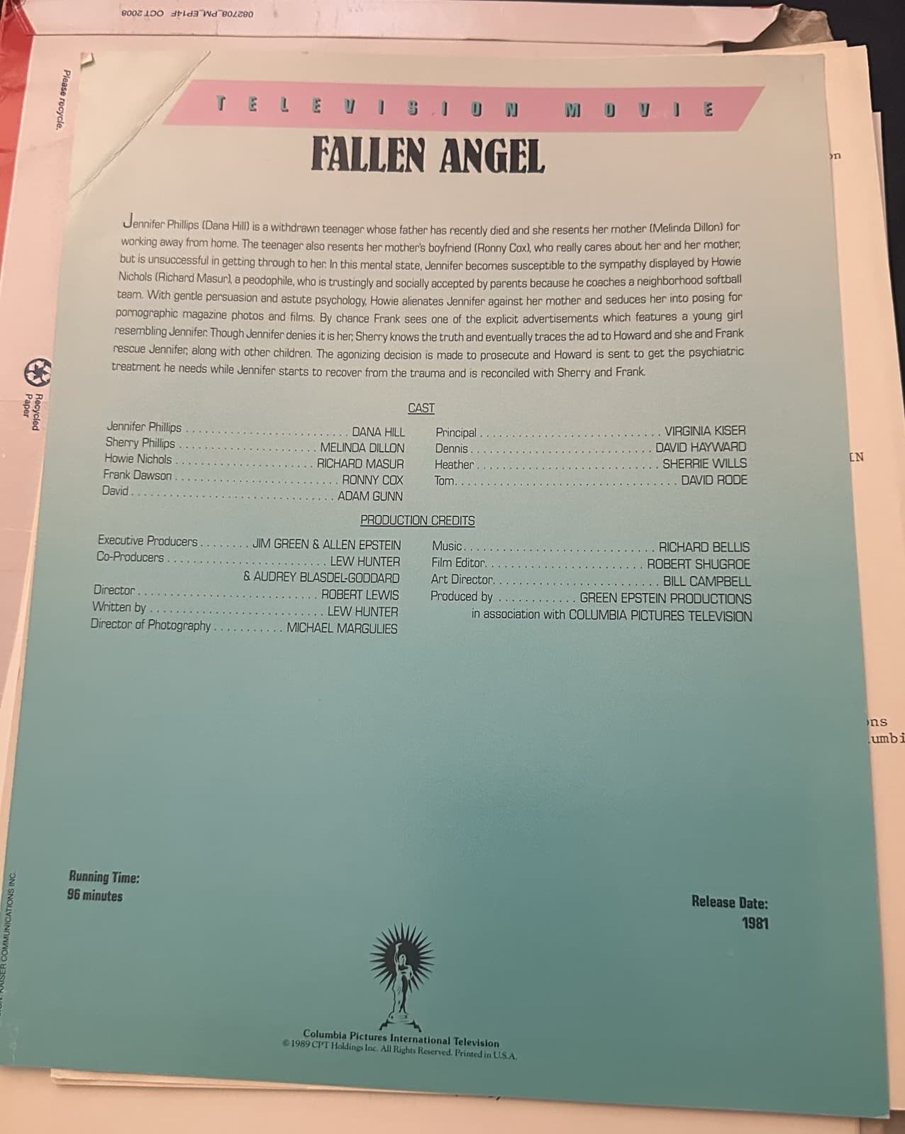 Fallen Angel 1981 TV Movie Dana Hill, Richard Masur, Publication, Photos  3