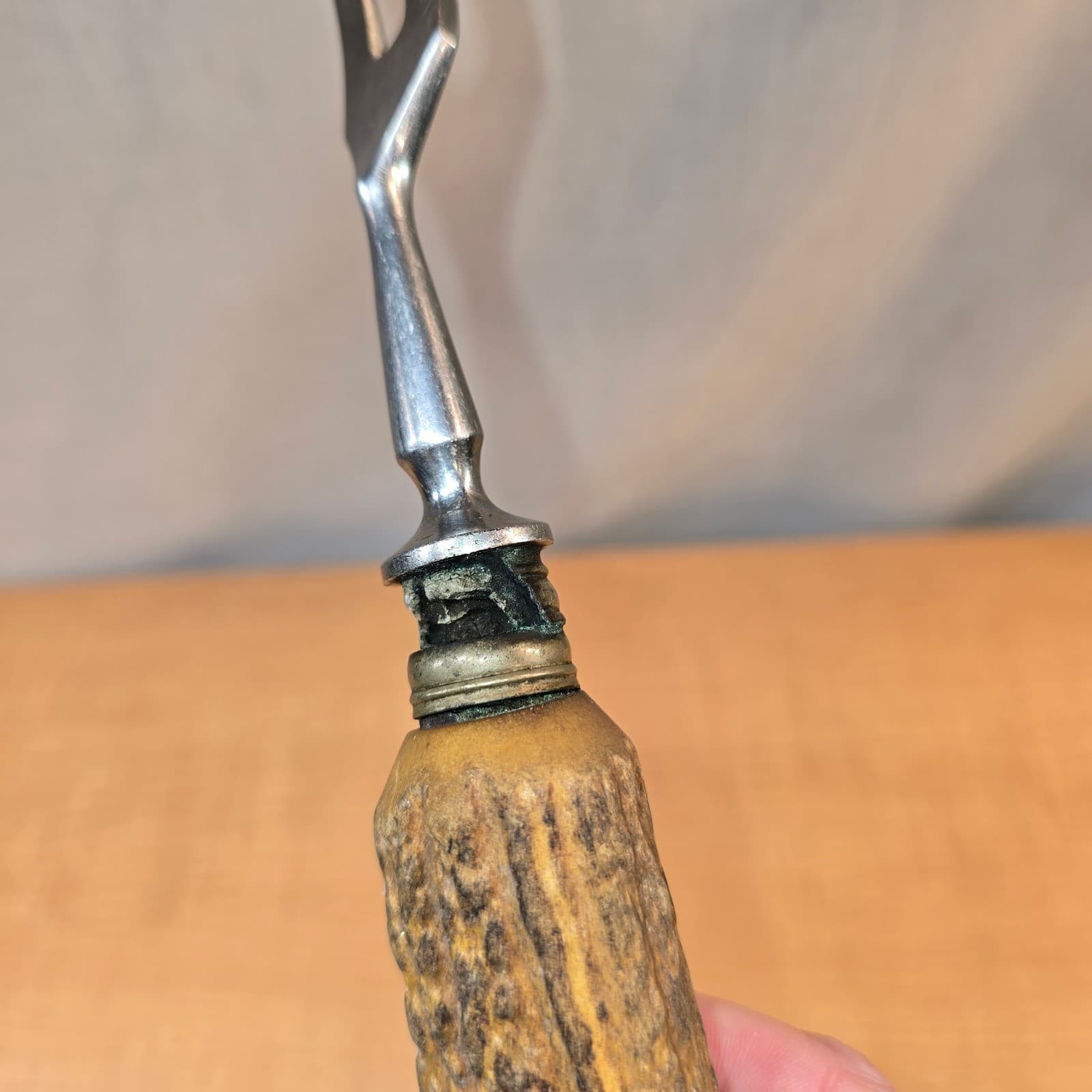 Vintage Stag Antler Handle Meat Carving Serving Fork 11" Brown & Bigelow Germany 3