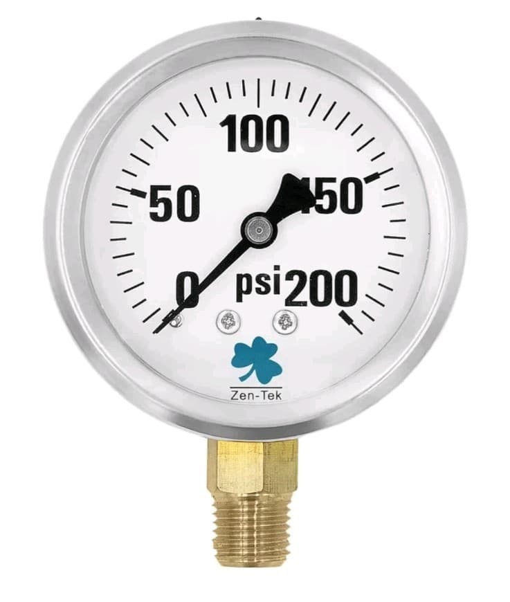 Zenport LPG200 Glycerin Liquid Filled Pressure Gauge, 200 PSI