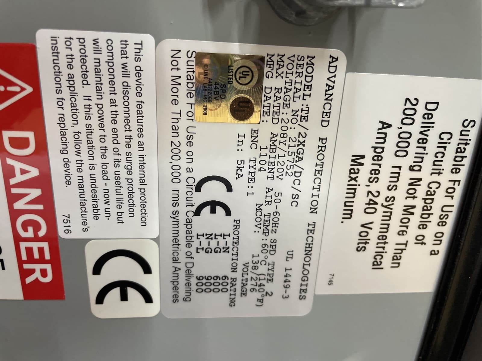 TE/2XGA/DC/SC Advanced Protection Technologies Transient Eliminator,  208/120 4