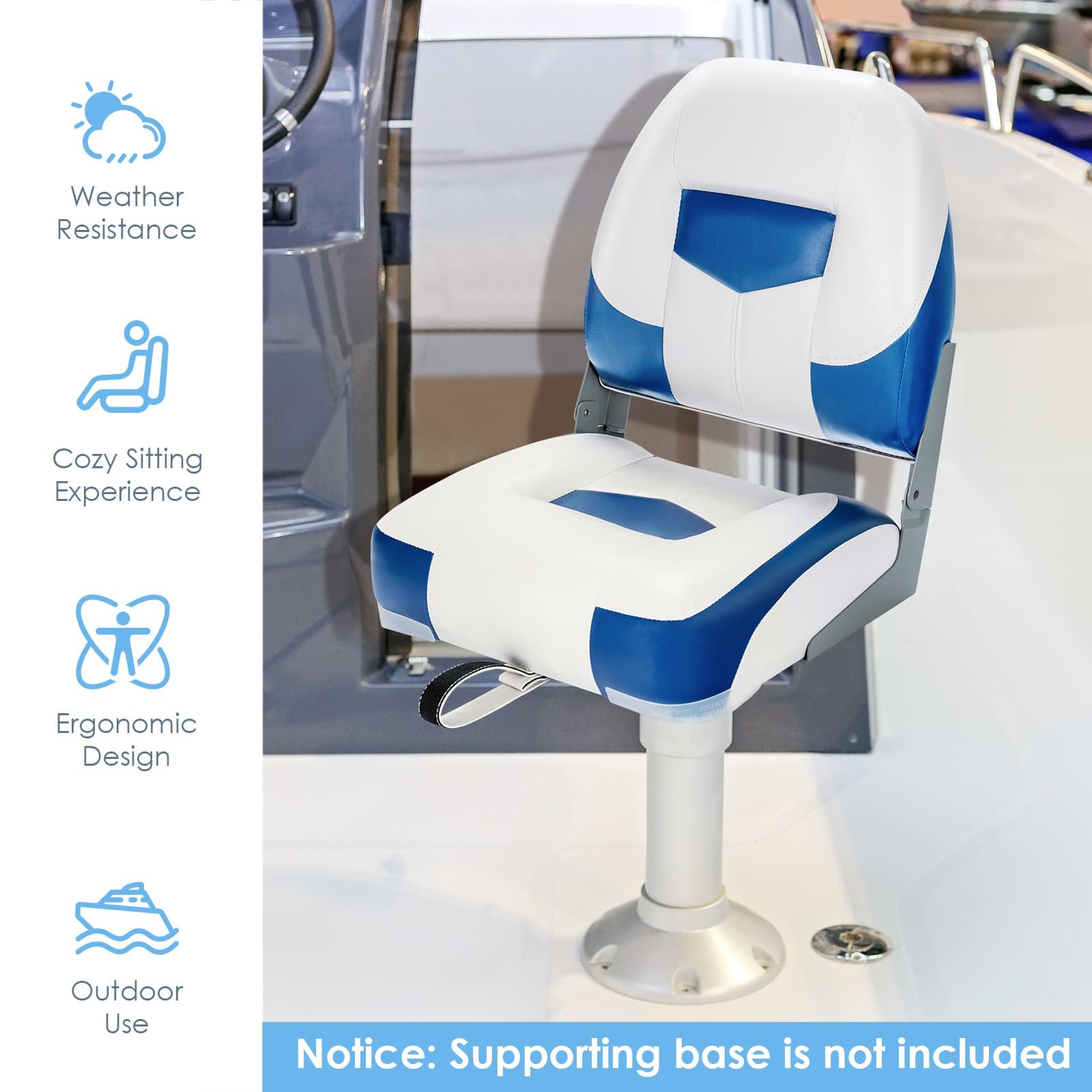 Set of 2 Low Back Boat Seat Folding Fishing Boat Seat Stainless Steel Screws 6