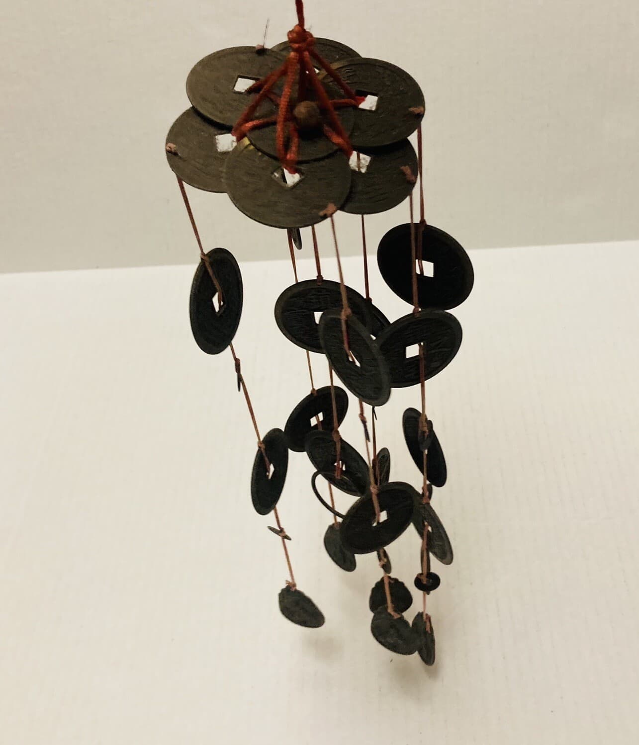 Rare 1950s Chinese Coin Token Wind Chime Feng Shui Buddha Qwan Yin Charm Art X 6