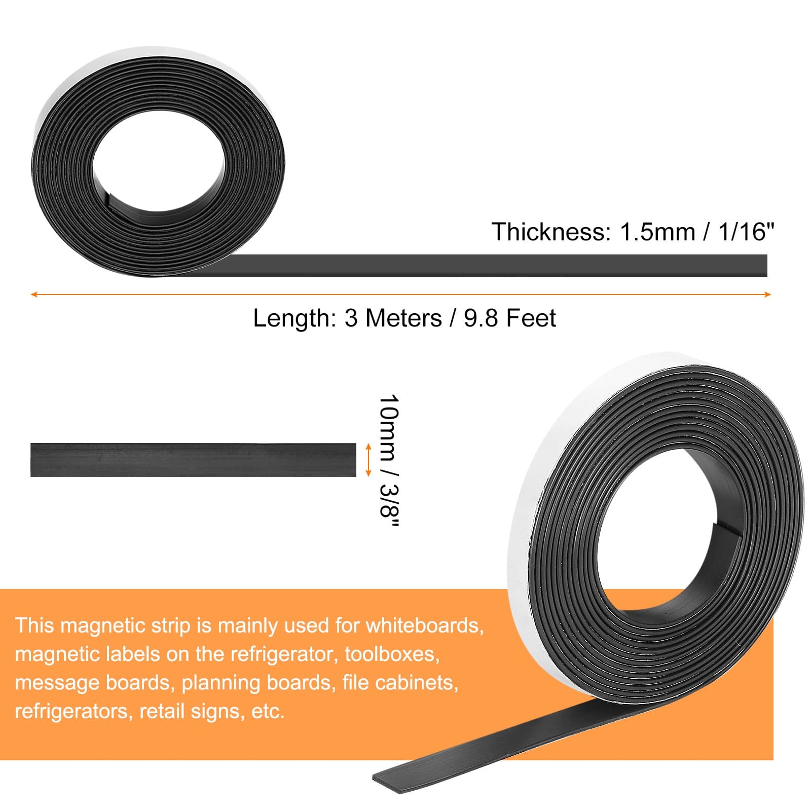 Magnetic Strip 9.8 Feet x 3/8" Width x 1/16" Thick Magnetic Tape Stickers 2