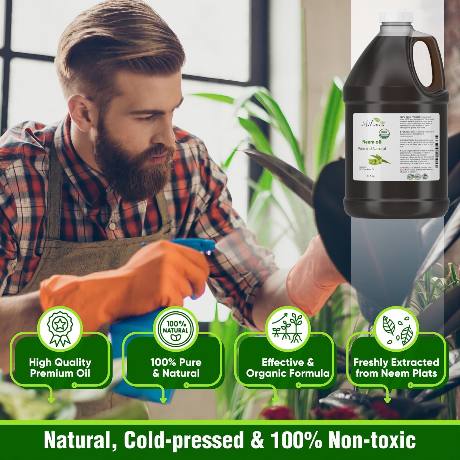 Neem Oil 64 oz Premium Organic - Virgin, Cold Pressed, Unrefined 100% Pure 6