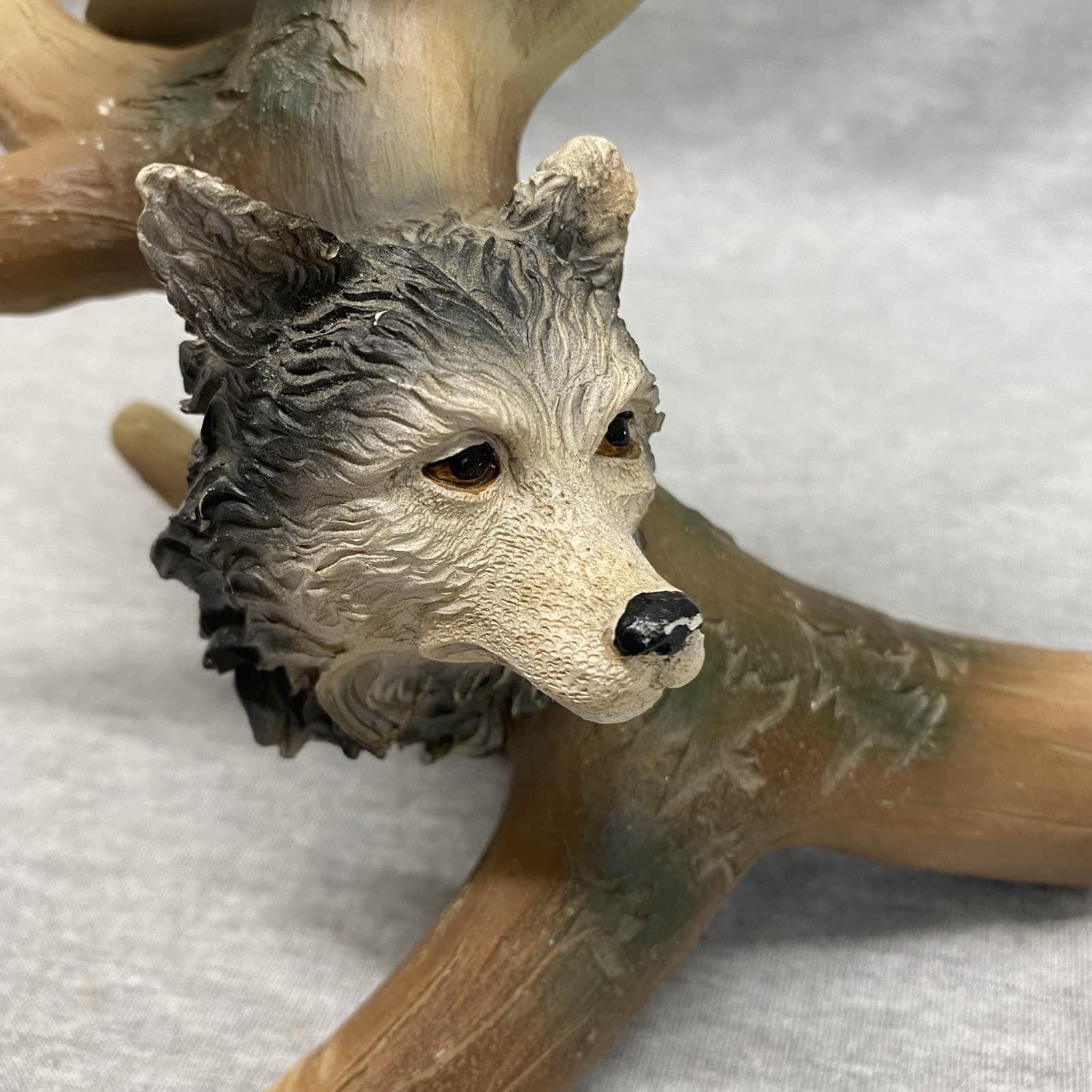 Vintage Wolves Statue With Knife And Antler Holder Resin 8.5” Small Flaws 2