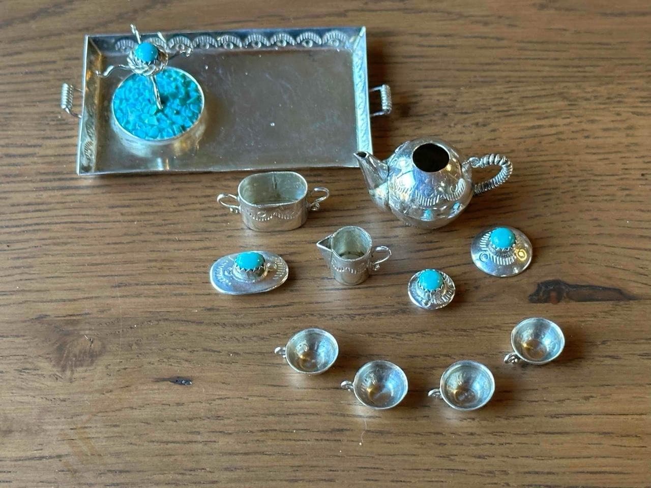 Wilbert Benally Hand Made Sterling Silver Complete Miniature Tea Set - Navajo 5
