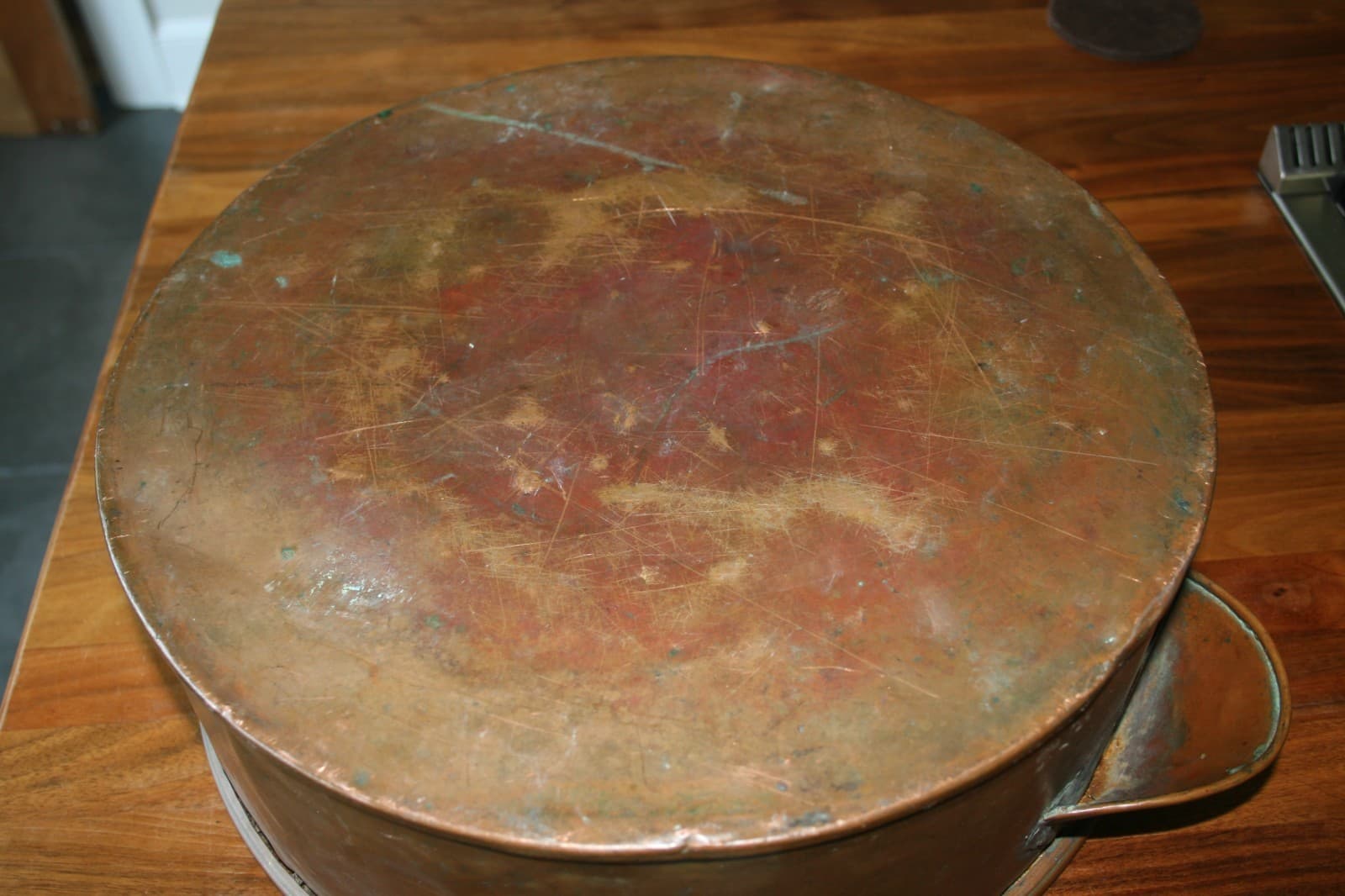 Antique Large Copper Flat Bottom Pot Kettle 6