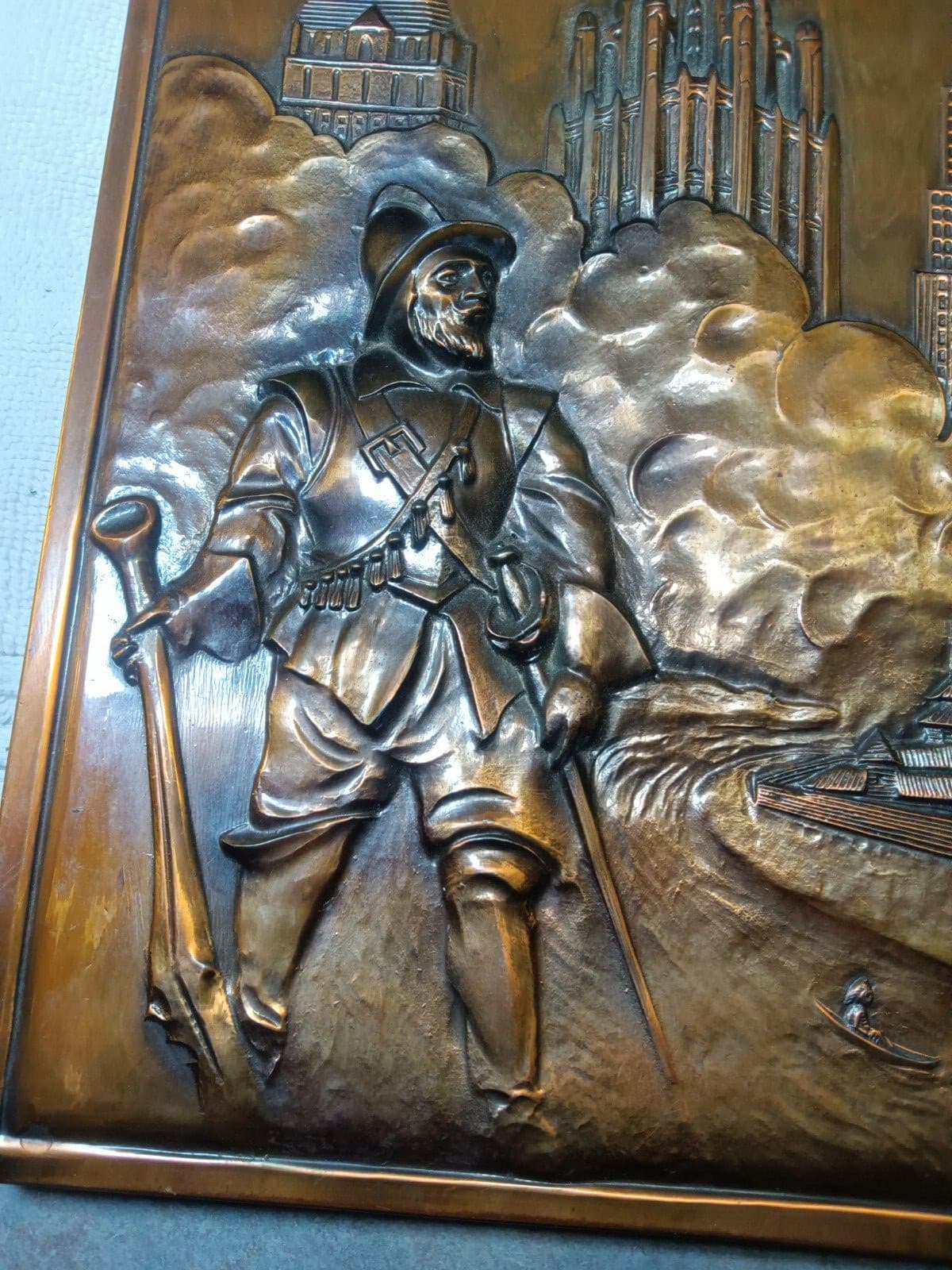 Worlds Fair 1936 Columbus / Zeppelin Blimp copper on metal plaque  Merit Chicago 2