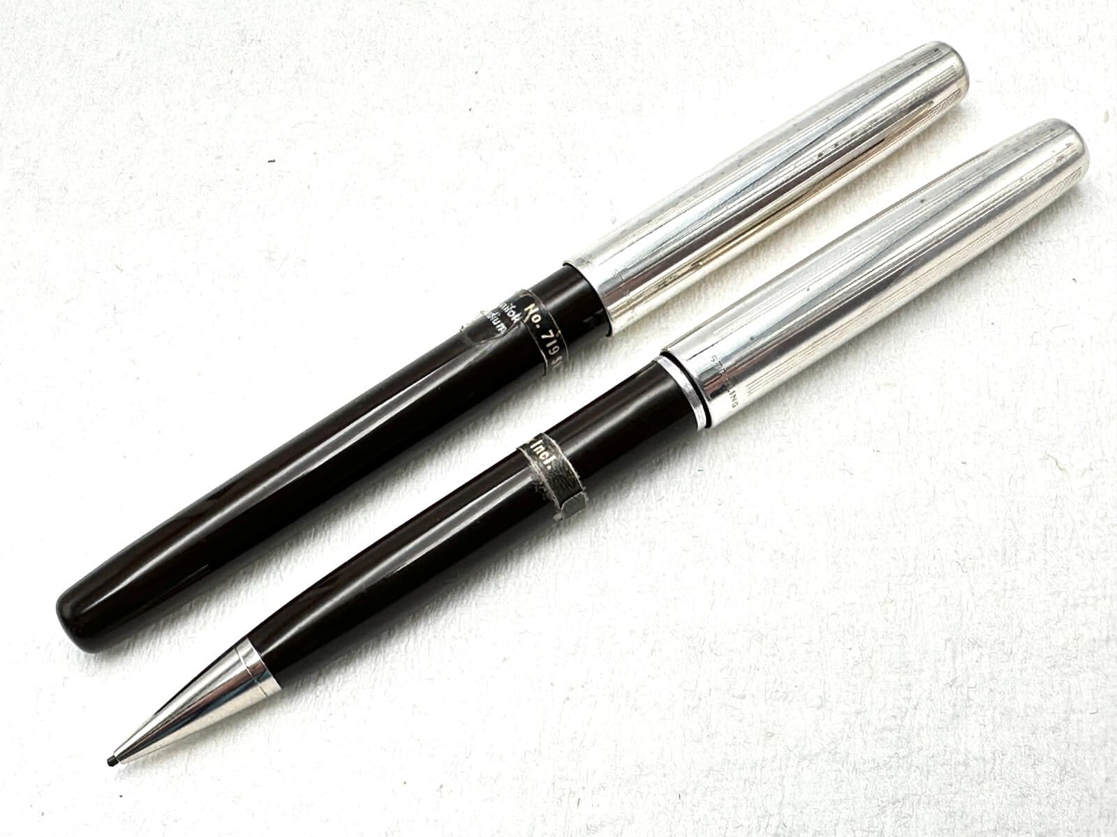 c1957 NOS? EVERSHARP VENTURA STERLING SILVER & BROWN FOUNTAIN PEN PENCIL SET 14K 6