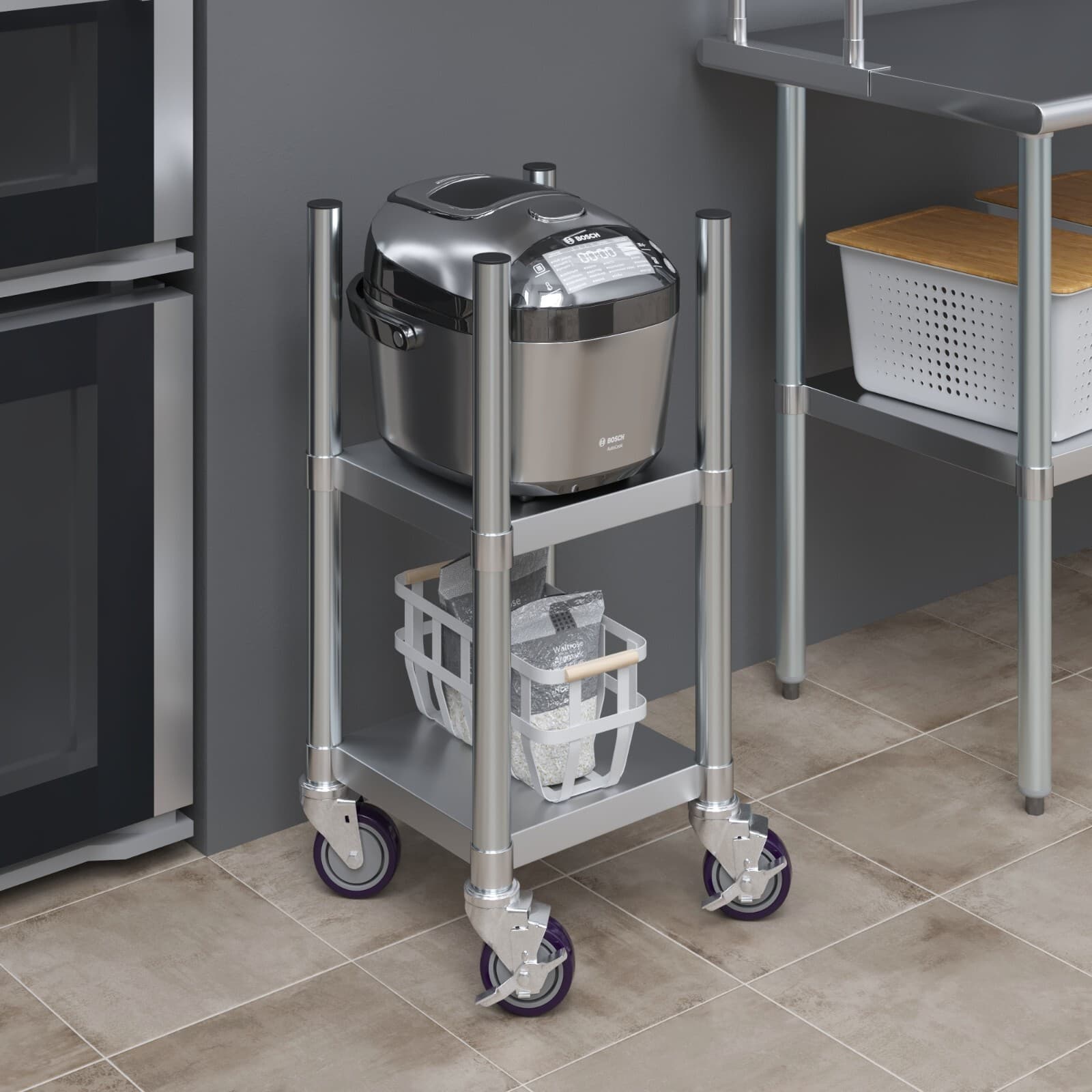 14 in. x 14 in. Stainless Steel Rice Warmer Stand with Wheels 6