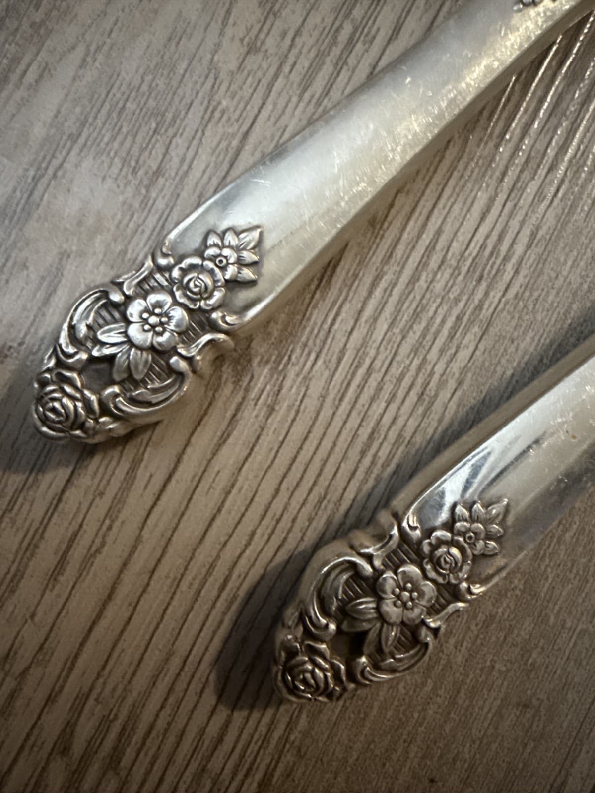 Sterling Handled Two Piece Salad Serving Spoon & Wood Fork Vintage Serve Ware 3