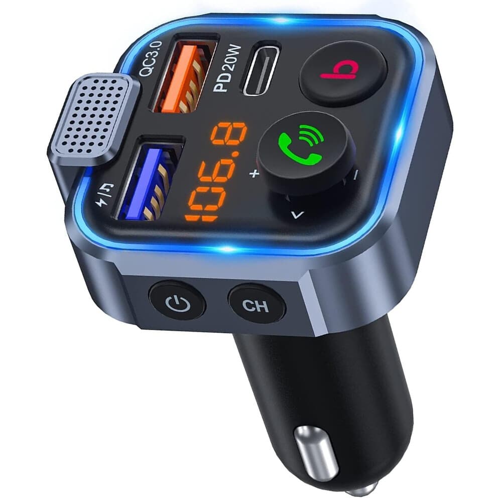 Wireless FM Transmitter Car Adapter Type-C PD 20W+ QC3.0 Fast USB Charger PD20W 5