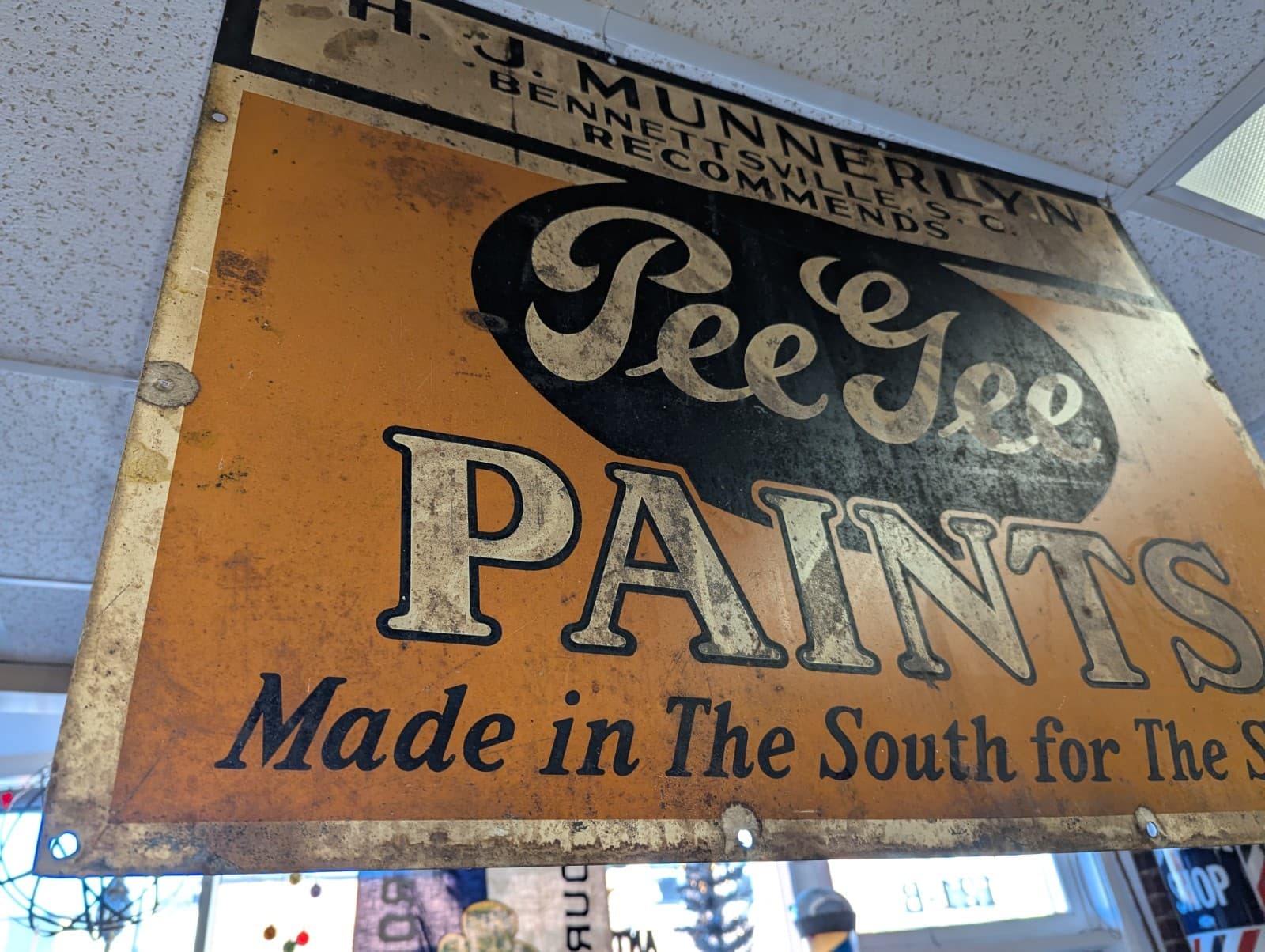 Rare 1930s Pee Gee Paints "Made in the South" Tin Litho Double-Sided Sign 5