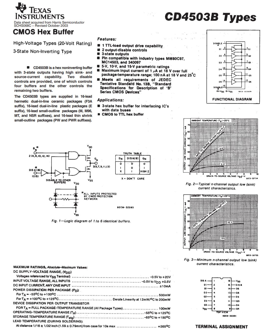5X CD4503BE HARRIS CMOS Hex 3-State Buffer 20V 6-Channel Non-Inverting DIP-16 IC 3