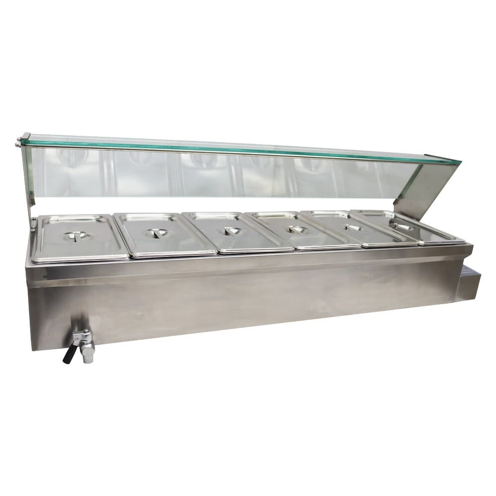 6×1/3Pan Stainless Food Warmer Electric Heating Steamer 6'' Deep Easy Clean 110V 5