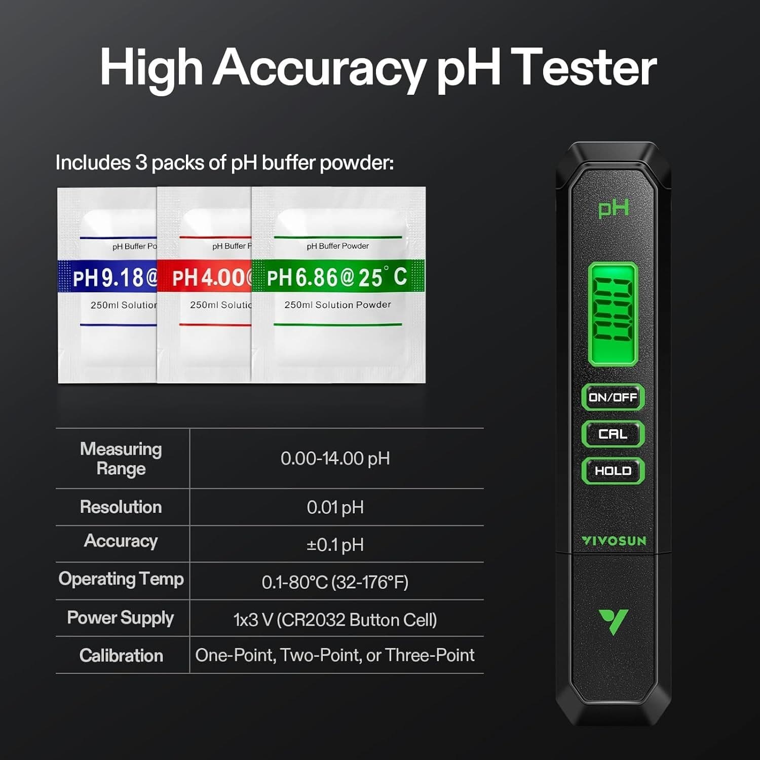 VIVOSUN Digital pH Meter, 3-in-1 TDS/EC/Temperature Meter Soil Moisture Combo 3