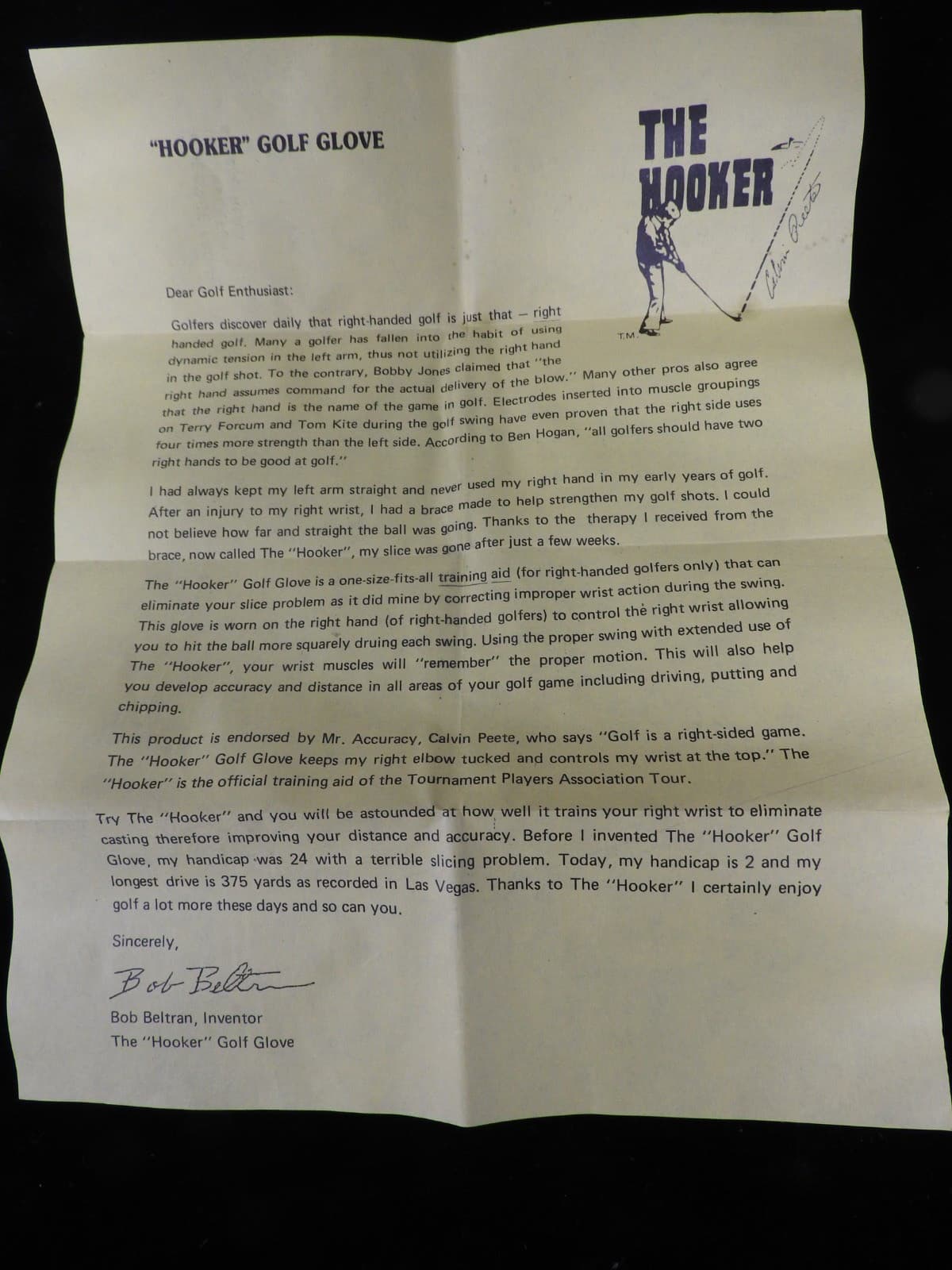Vtg Calvin Peete Slice No More "The Hooker" Golf Glove - NOS 4