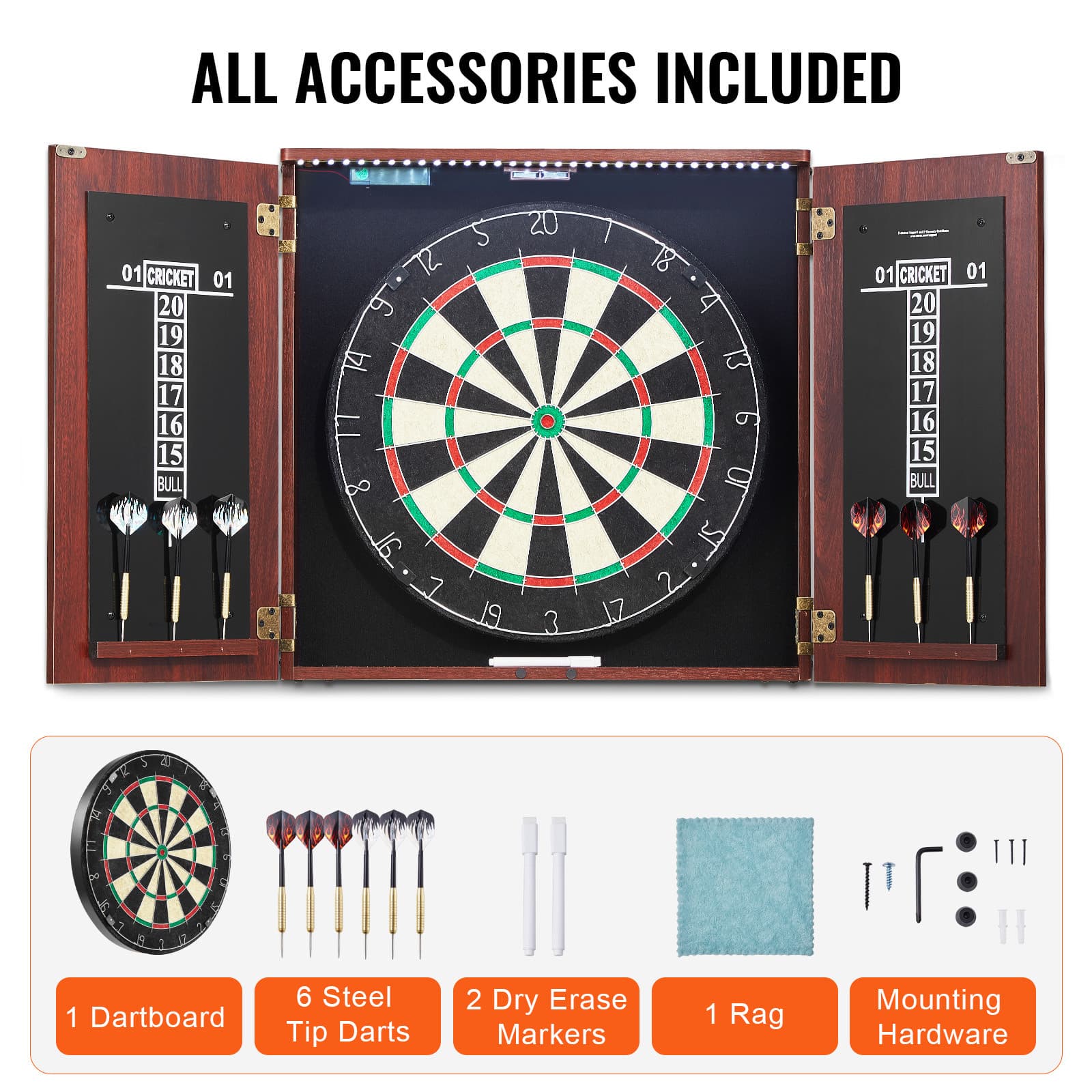 Uimoso LED Dartboard and Cabinet Set Official Size Complete Steel Tip Dart 6