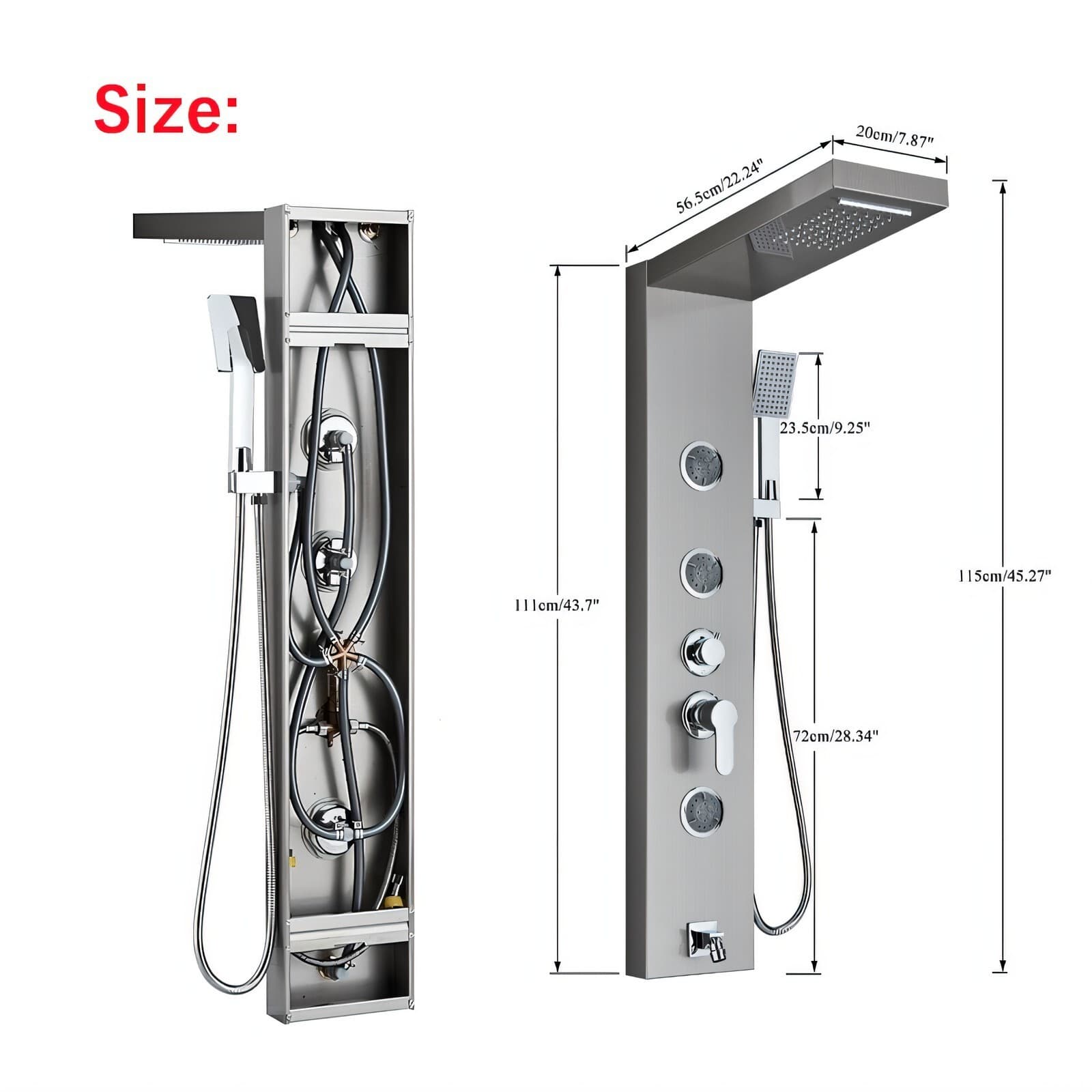 Stainless Steel LED Rain Waterfall Shower Panel Tower Column System Massage Jets 2