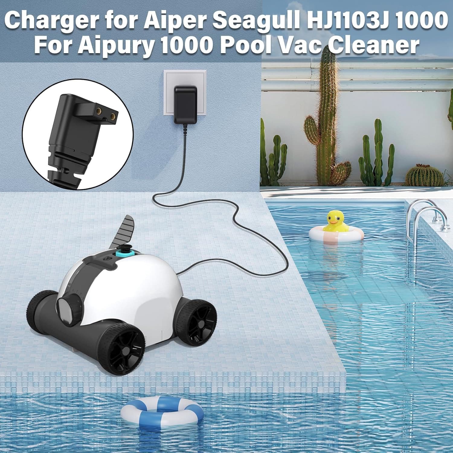 12.6V Charger for Aiper Seagull HJ1103J 1000 Cordless Pool Vacuum Cleaner 6