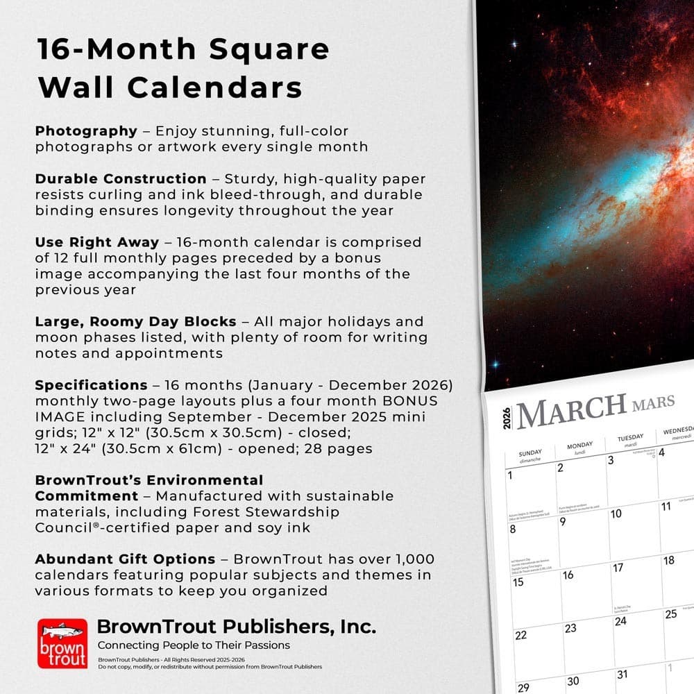 Astronomy | 2026 12x24" (Hanging) Monthly Square Wall Calendar 6