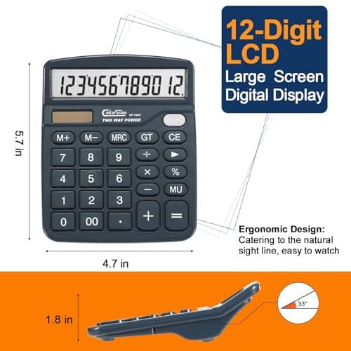 12 Digits Desk Calculator with Large Display LCD and Sensitive Big Buttons  3