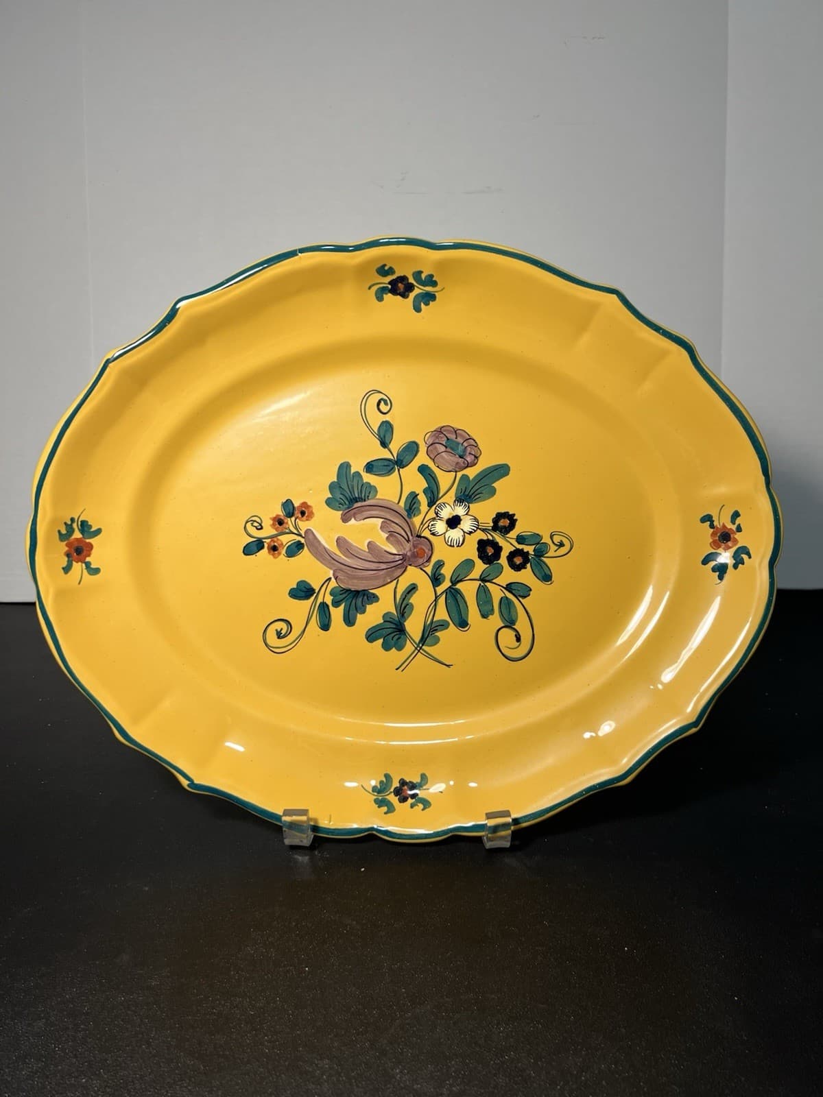 Cottura Italy 1950s Hand-Painted Yellow Floral Majolica Platter, 15x12.5” 2