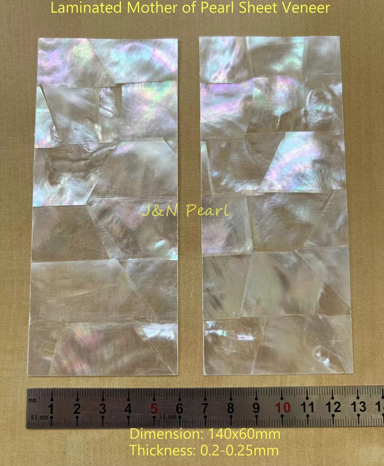 2pcs 140x60mm Laminated White MOP Sheet Veneer  Blank Inlay, T:0.2-0.25mm 2